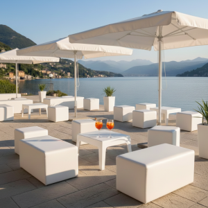Set Pouf Ecopelle Bianchi
